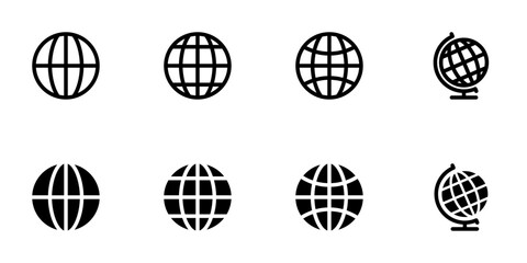 Globe icon set, flat style line and glyph vector illustrations