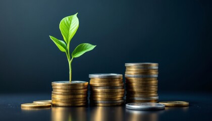 Growing Money Plant with Coin Stacks Financial Success