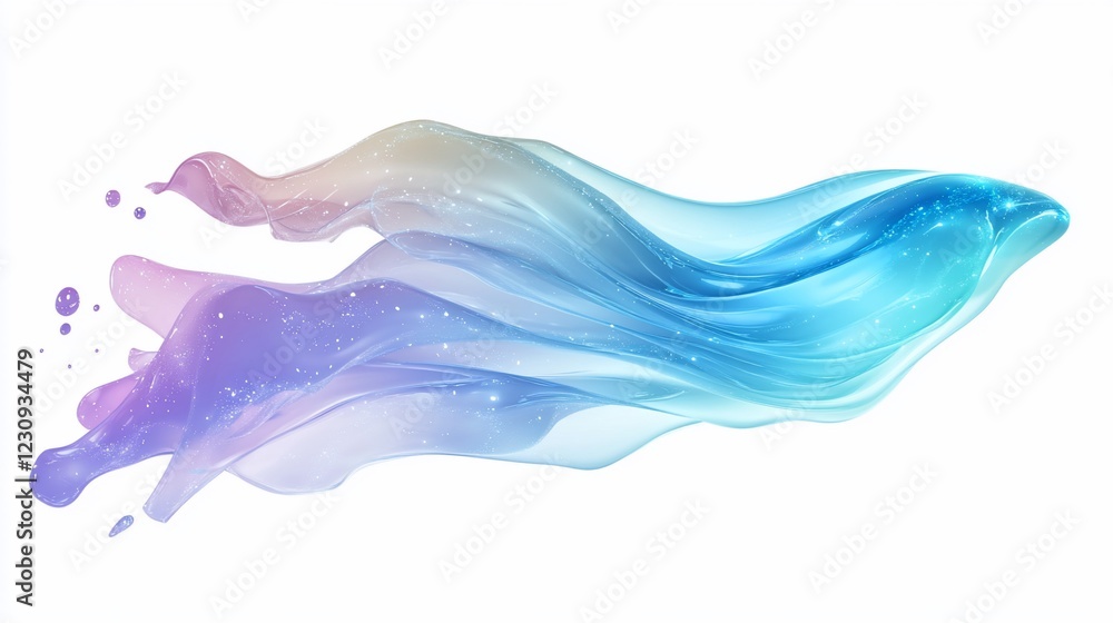 Poster abstract flowing fabric in pastel colors with sparkles on a white background