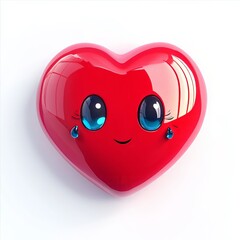 3D comic Red heart icon, crying tears, sad mood, isolated on white background - generative ai