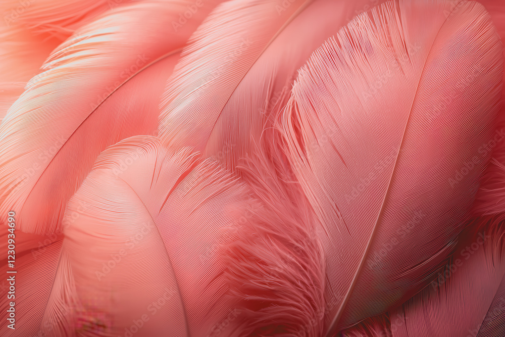 Poster close up view of soft pink feathers arranged in a delicate pattern showcasing their texture and natu