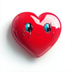 3D comic Red heart icon, crying tears, sad mood, isolated on white background - generative ai