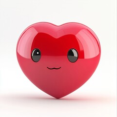 3D comic Red heart icon, in happy mood isolated on white background, smiling - Generative AI