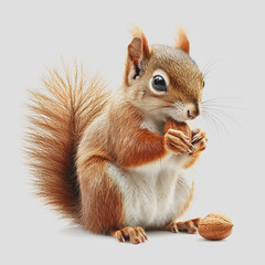 Obraz premium Squirrel eating nut in natural habitat surrounded by greenery and trees captured in bright daylight