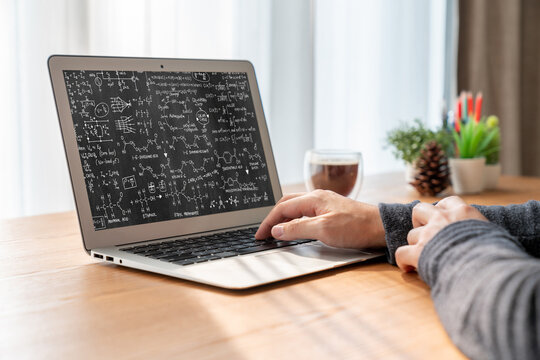 Mathematic equations and modish formula on computer screen showing concept of science and education - Powered by Adobe