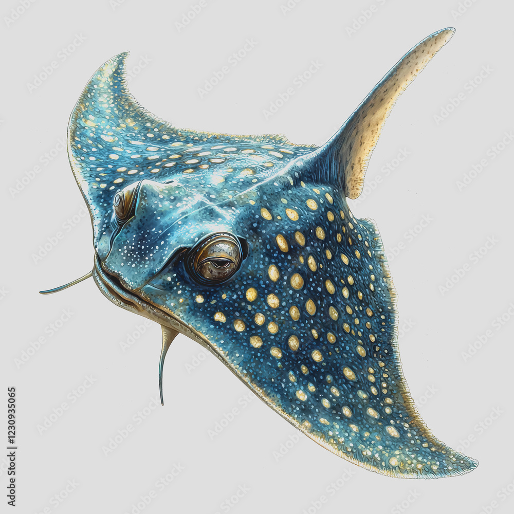 Poster drawing of a stingfish showcasing its unique body structure and fins in a detailed and artistic repr