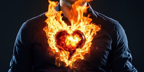 man with burning heart 