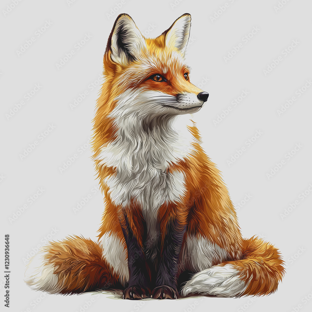 Aufkleber Fox sitting down with eyes closed resting in a natural environment during daytime in a serene setting surrounded by grass and foliage