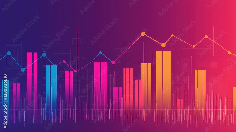 Poster a vibrant visualization of data featuring colorful bar graphs and line charts, showcasing trends and