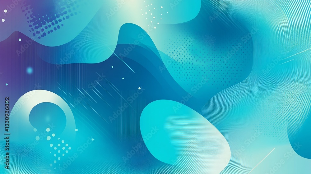 Poster abstract blue gradient background with wavy lines and white dots creating a modern look