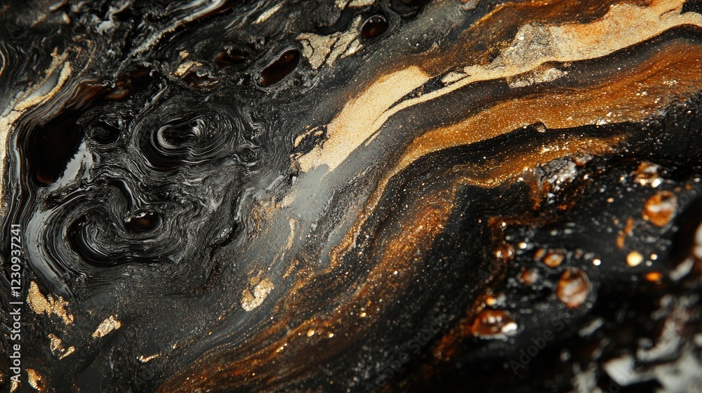 Aufkleber close-up of oil and water mixing, creating shimmering patterns with swirling colors and abstract des