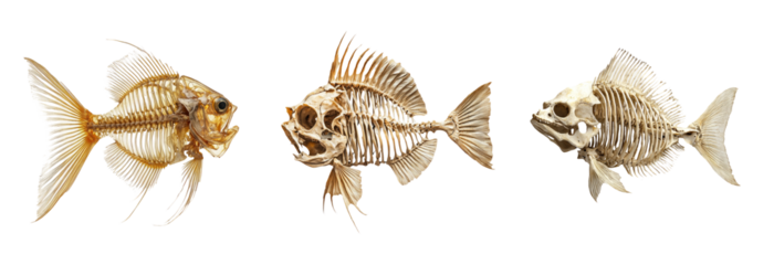 Skeletons of Fish on Transparent Background