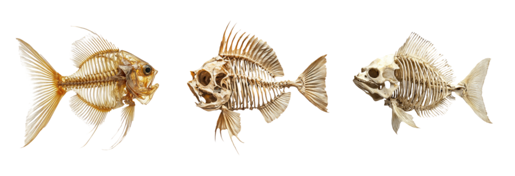 Skeletons of Fish on Transparent Background