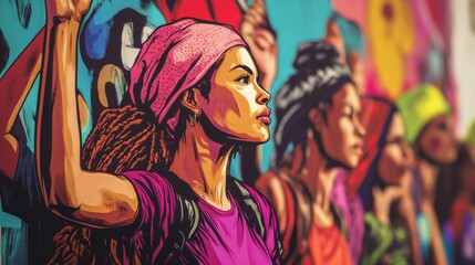 Pixel Art Portrait of Diverse Women in Protest