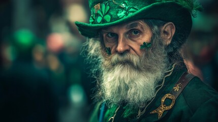 Portrait of an Elderly Man with a Long White Beard Wearing a Green Hat