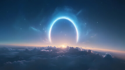 Low angle view of a luminous ethereal halo heavenly arch in the sky. Heavenly Arch. Illustration