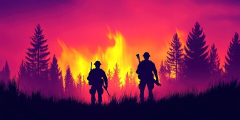 firemen fighting forest fire 