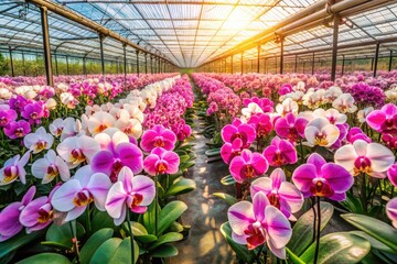 Aerial View Phalaenopsis Orchids Plantation, Drone Photography, Blooming Orchids, Orchid Farm, Tropical Flowers, Aerial Orchids