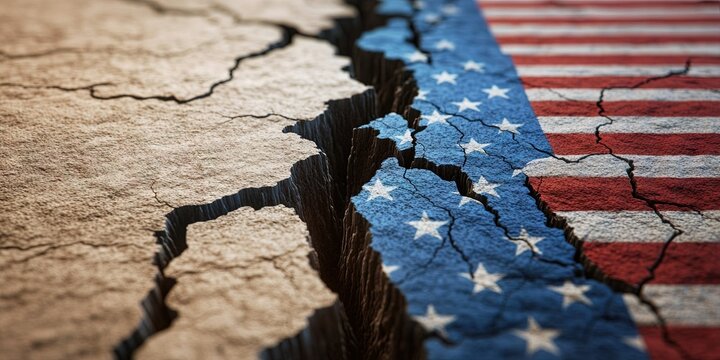 crack in ground with American flag painted on it