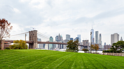 Brooklyn Bridge and Manhattan skyline view.