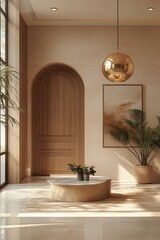 Modern Minimalist Entryway Design with Arched Doorway and Stylish Decor