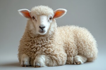 Obraz premium Sitting sheep isolated on white background, studio shot with high-resolution photography. Perfect for animal-themed projects or minimalist designs.