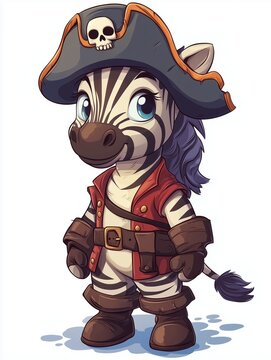 recommend clip art: Cute zebra wearing pirate costume and hat