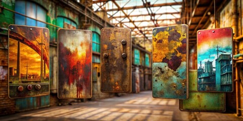 Fototapeta premium Capture the decay: Urban exploration photography. New label design, grungy industrial style.