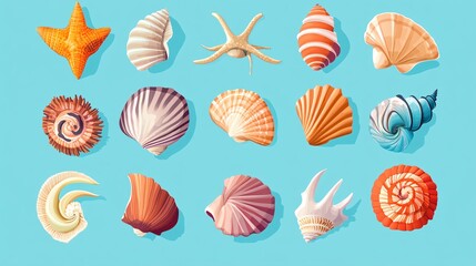 Nautical Seashell Icon for Marine Designs and Decor with Flat Vector Illustration