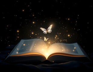 Naklejka premium Magical Butterflies Emerging from an Open Book