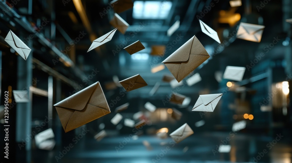 Aufkleber an animated email icon with flying envelopes representing communication