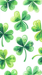 Seamless Pattern of Bright Green Shamrocks on White Background – Modern and Clean Design
