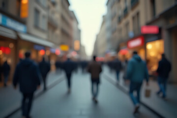 Blurred background. Blurred people walking through a city street.