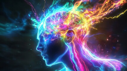 Abstract Colorful Human Head with Energy Burst