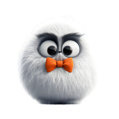 Fluffy 3D Cartoon Angry Bird with Glowing Bowtie Isolated on Transparent Background