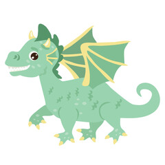 Medieval fairy tale  green dragon vector cartoon illustration