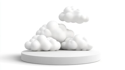 3D Render of Soft White Clouds on Round Platform with Minimal Background