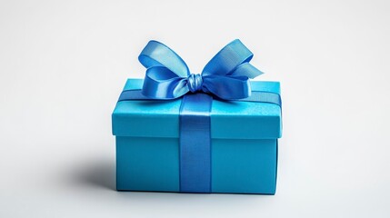 Obraz premium Blue Gift Box with Ribbon on a Light Background for Celebrations