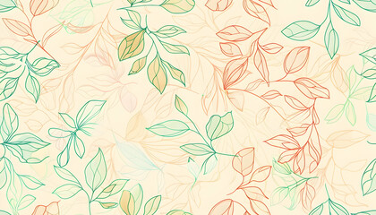 A soft, pastel-colored pattern featuring delicate leaves and floral elements.