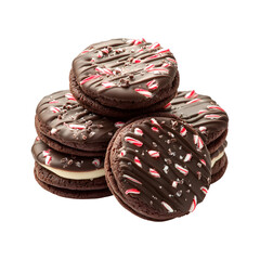Chocolate Peppermint Cookies Pile Isolated on Transparent Background