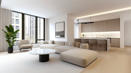 Fototapeta premium Modern Spacious Living Room Design with Minimalist Aesthetic