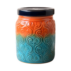 Vibrant Ceramic Flour Canister with Blue Lid and Swirl Design Isolated on Transparent Background