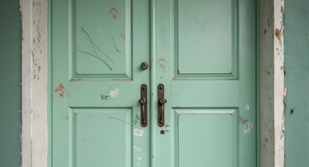 Distressed Mint Green Double Door with Rusty Handles