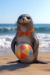 Obraz premium Seal Beach Ball Ocean Fun Summer Adorable