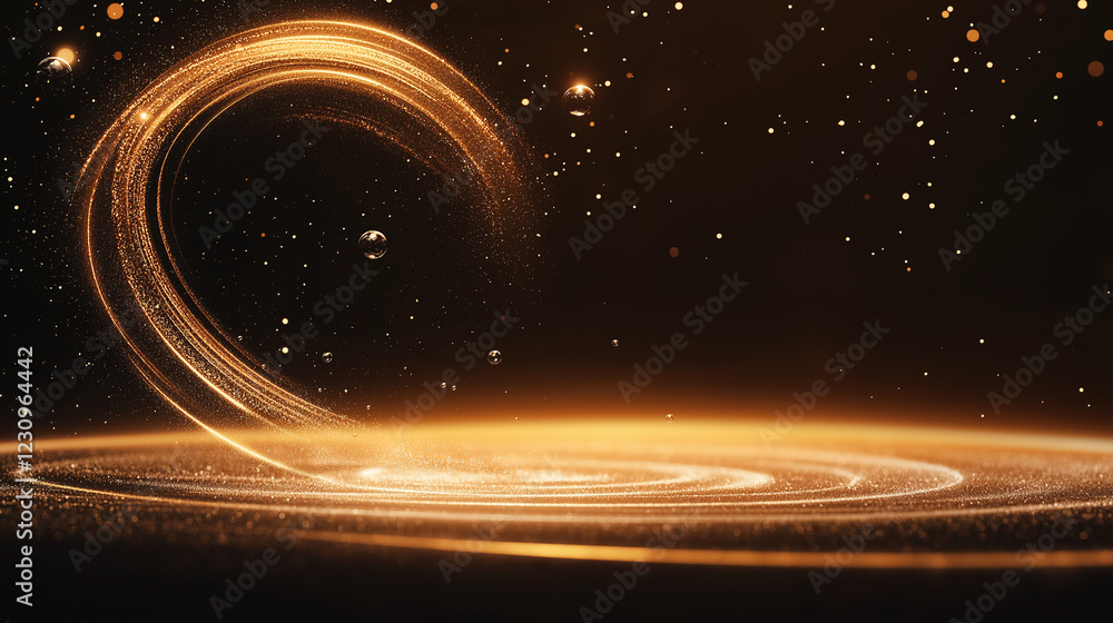 Aufkleber cosmic dance: a swirling, celestial vortex of golden light illuminates a dark, starry expanse, creat