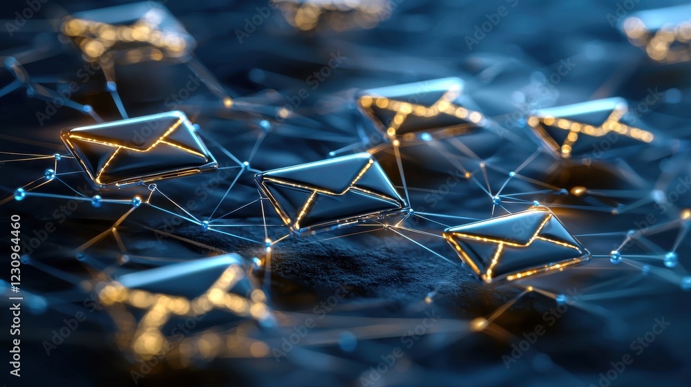 Aufkleber A graphic illustration of multiple email icons interconnected in a network, symbolizing communication