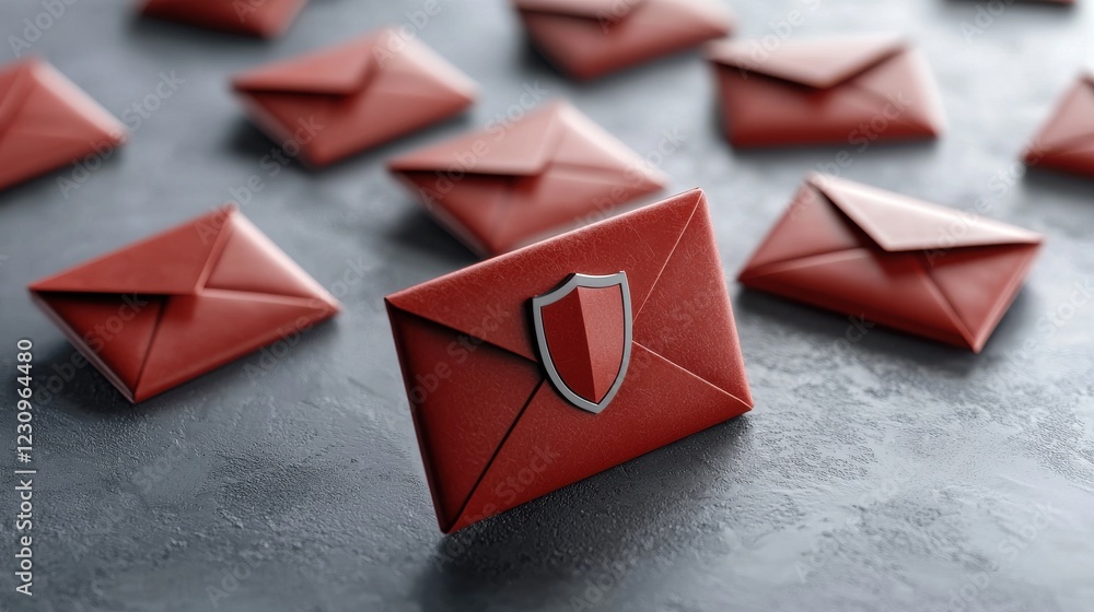 Aufkleber a graphic representation of email spam filters in action, with red envelopes being blocked by a shie