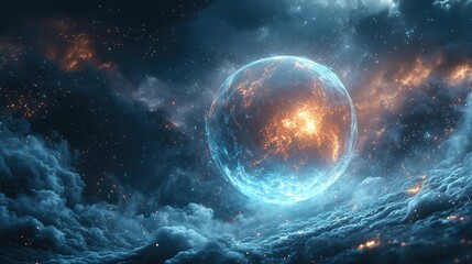 Obraz premium Celestial Orb Fire and Ice Cosmic Cloudscape