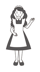 イラスト素材: イラスト素材:手を上げ案内するメイド風店員さん_全身