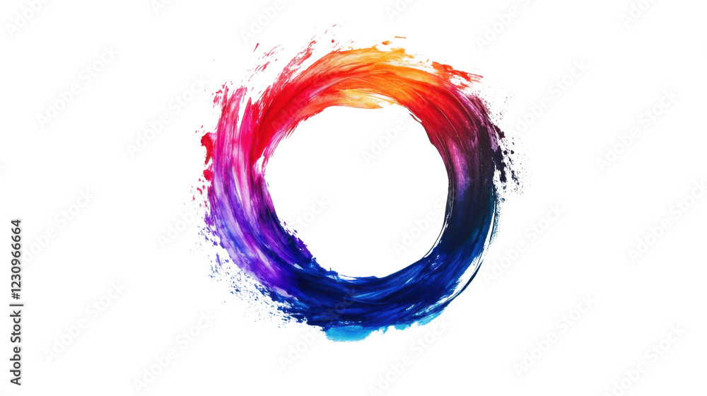 Poster colorful brushstroke creating a circular frame on transparent background